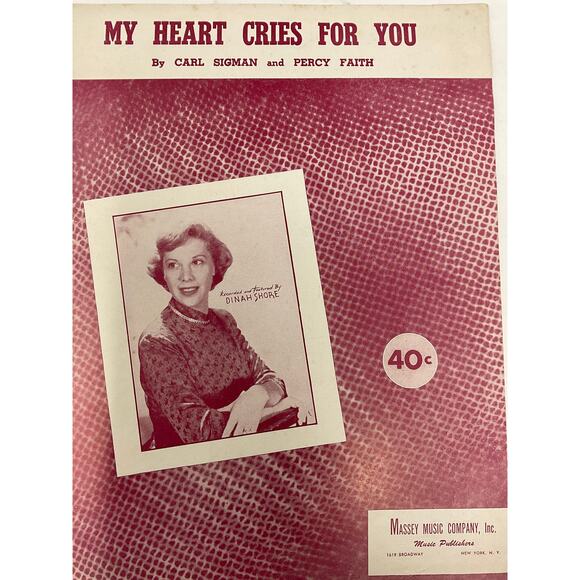My Heart Cries For You Sheet Music 1950 Carl Sigman Percy Faith Dinah Shore - Picture 2 of 5